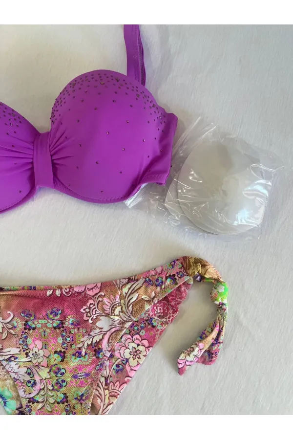 Women's Lilac Stone Embroidered 3-Piece Bikini Set HZL25S-LC3315