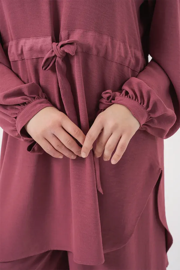 Ensemble deux pièces tunique longue et pantalon pour femme 6719 - Rose