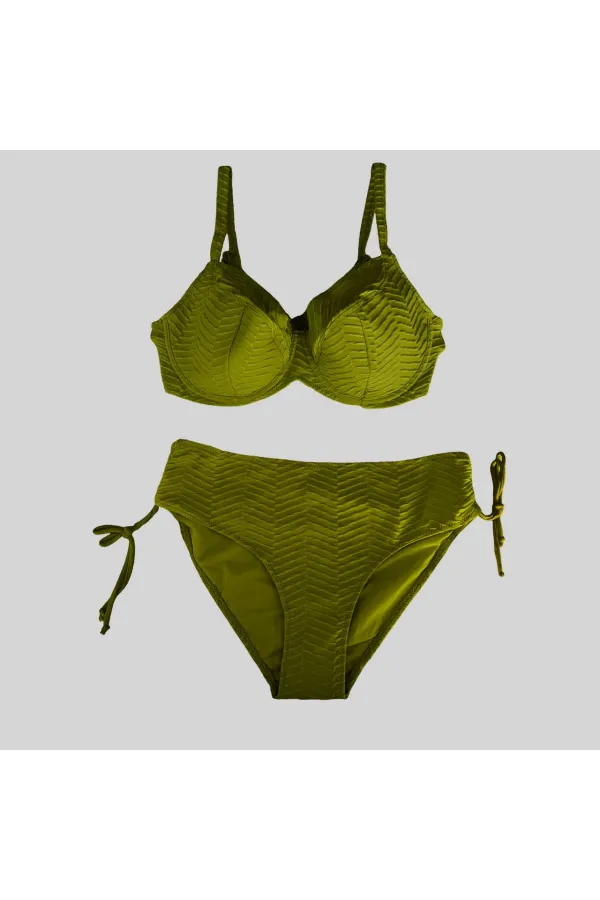 Kadın Haki Desenli Büyük Beden Astarlı Bikini Takım HZL25S-LC4004