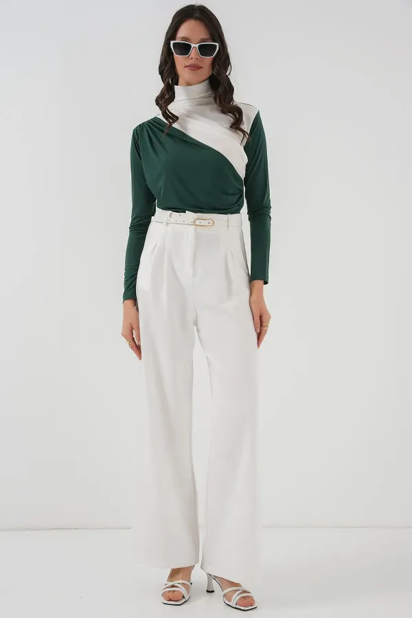 940 Gathered Detail Sandy Blouse - Emerald Green