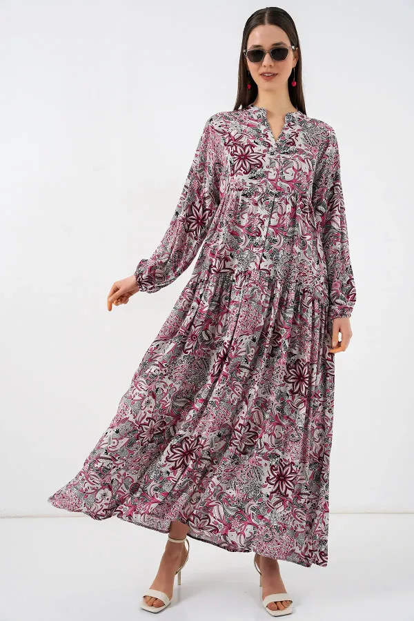 Robe longue hijab à motifs pour femme 2585 - Gris foncé