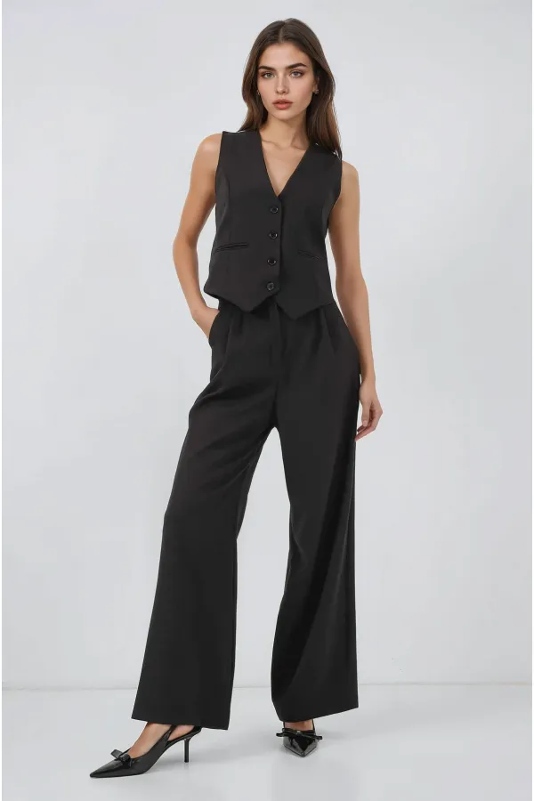 Kadın Siyah Yelek Pantolon Takım HZL25S-BD167091