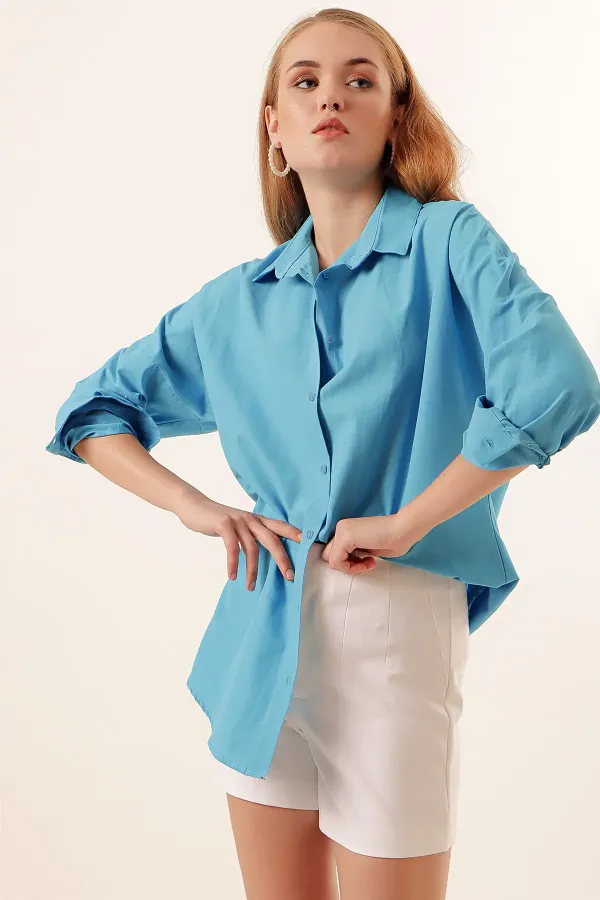 3900 Oversize Long Basic Shirt - Dark Blue