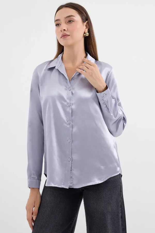3964 Lightly Draped Satin Shirt - Lilac