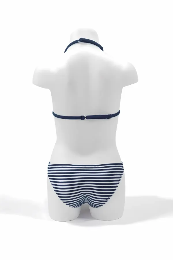 Kız Çocuk Lacivert Beyaz Çizgili Flamingo Desenli  4-12 Yaş Üçgen Bikini Takım HZL24S-LC171
