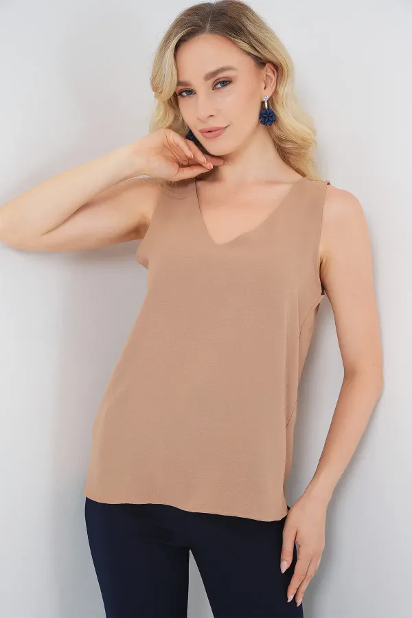 Chemisier sans manches à col en V 950 - Biscuit