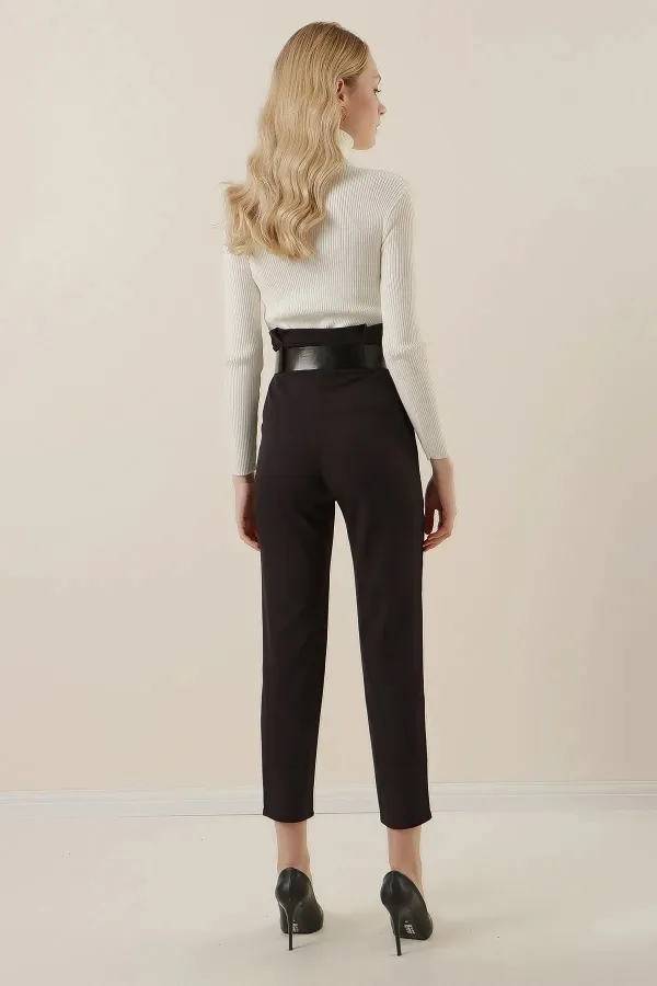 Women's High Waist Belted Fabric Trousers HZL22W-BD164641