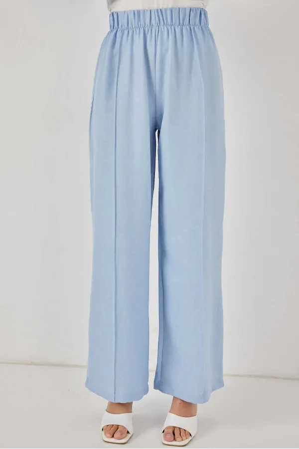 Kadın Açık Mavi Keten Bağlama Detaylı Kimono Pantolon İkili Takım HZL26S-BD167271