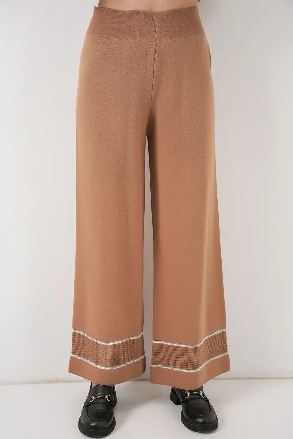 Ensemble deux pièces rayé oversize en maille pour femme 15957 - Camel