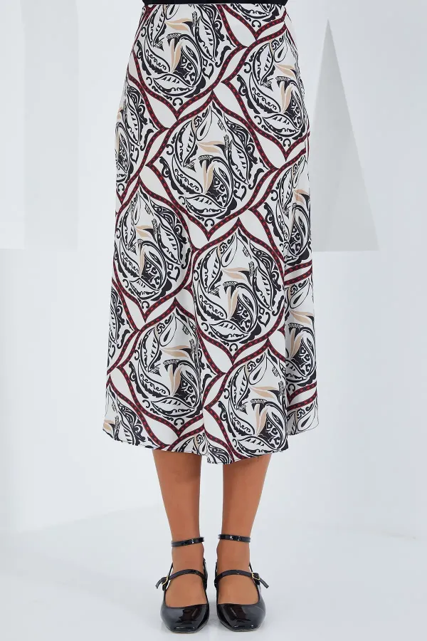 Jupe en satin à motifs noirs et rouges pour femme 15806