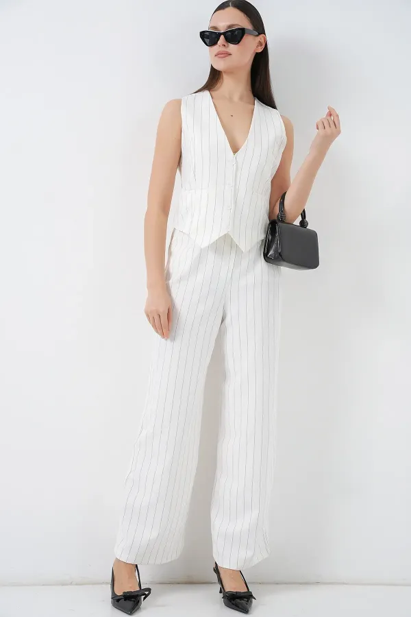 Ensemble deux pièces pour femme (gilet et pantalon) 6709 - Blanc