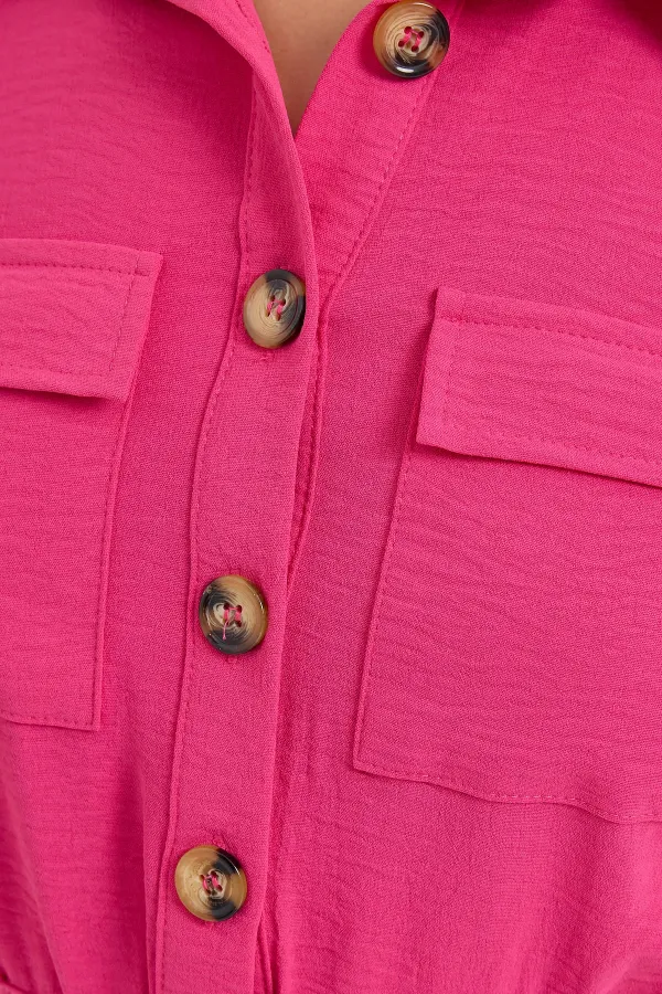 Veste courte d'été fuchsia à manches courtes et poches boutonnées pour femme HZL22S-BD106631