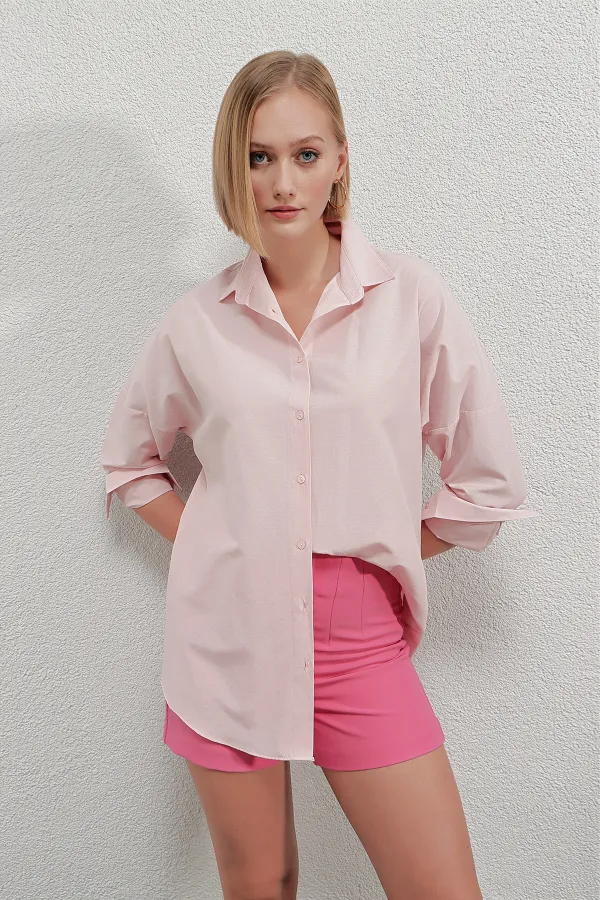 Women's Powder Oversize Long Basic Shirt HZL22W-BD139001