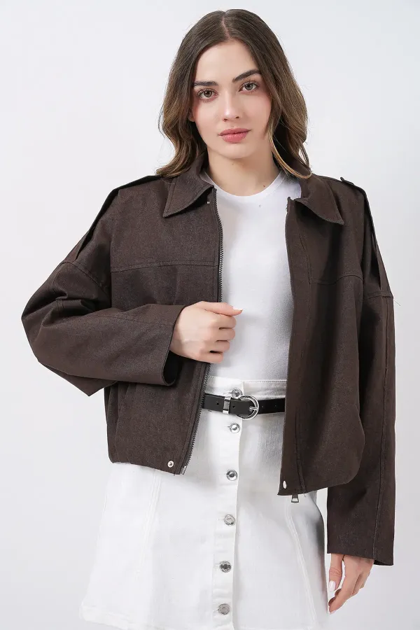 Blouson bomber en jean pour femme 0737 - Marron