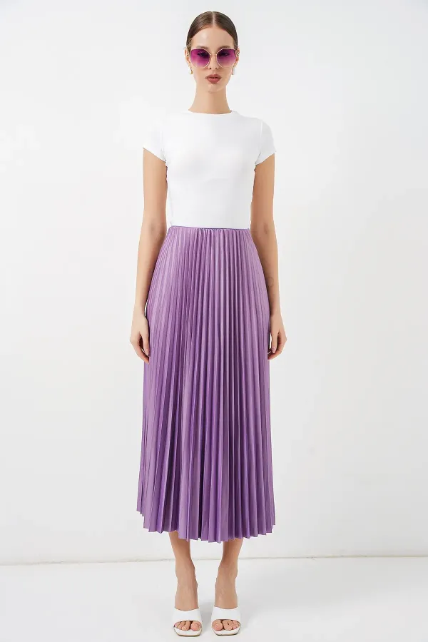 Jupe plissée aspect cuir 8009 - Lilas
