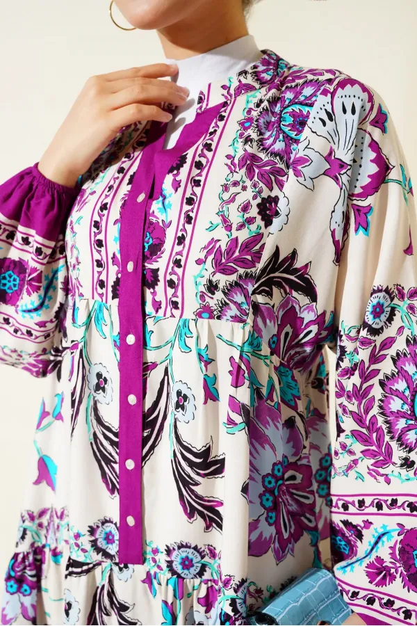 Robe hijab en viscose crème prune pour femme 2423