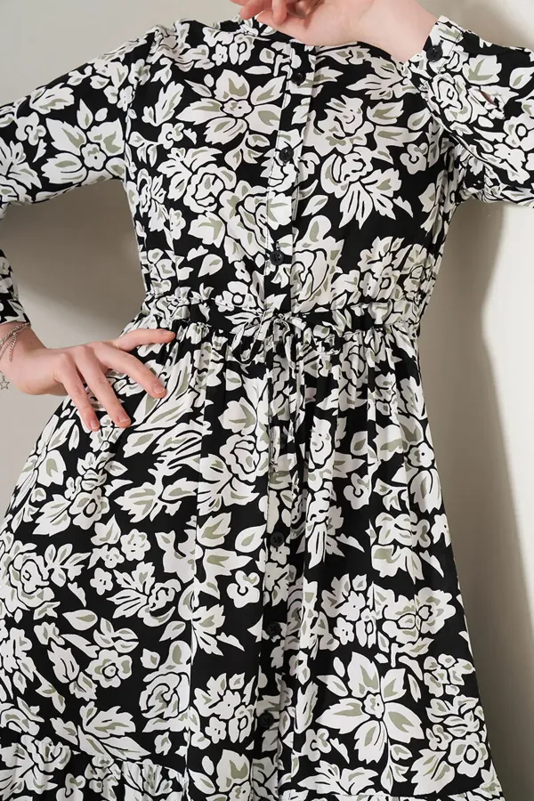 Robe hijab à col mandarin 2144 - Noire