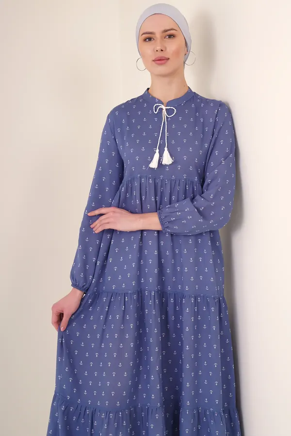 Robe hijab à nouer au col 1627 - Bleue