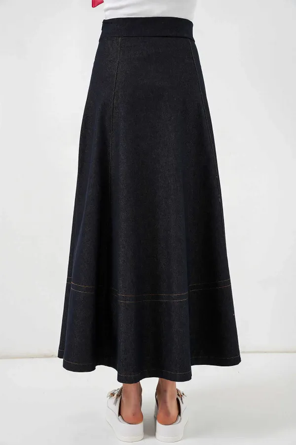 Kadın Lacivert Yüksel Bel Uzun Jean Etek HZL26W-BD180661