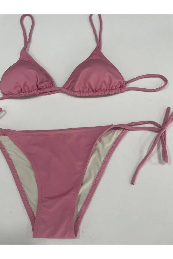 Ensemble bikini triangle à nouer rose poudré pour femme HZL25S-LC5005