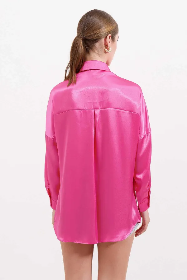Chemise ample fuchsia fluide satinée pour femme HZL23S-BD139851