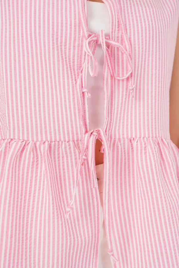 Women's Front Tie Blouse 961 - Pink