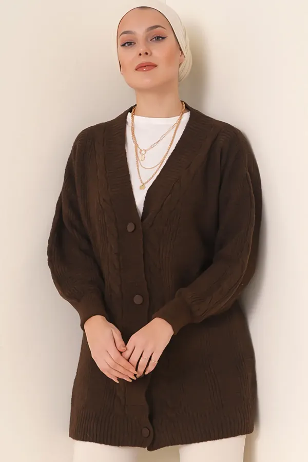 15768 Modest Knit Cardigan - Brown