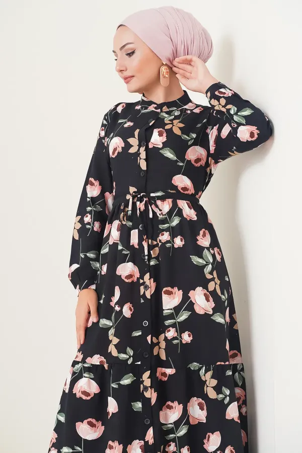 Robe hijab à col mandarin 2144 - Noir intense