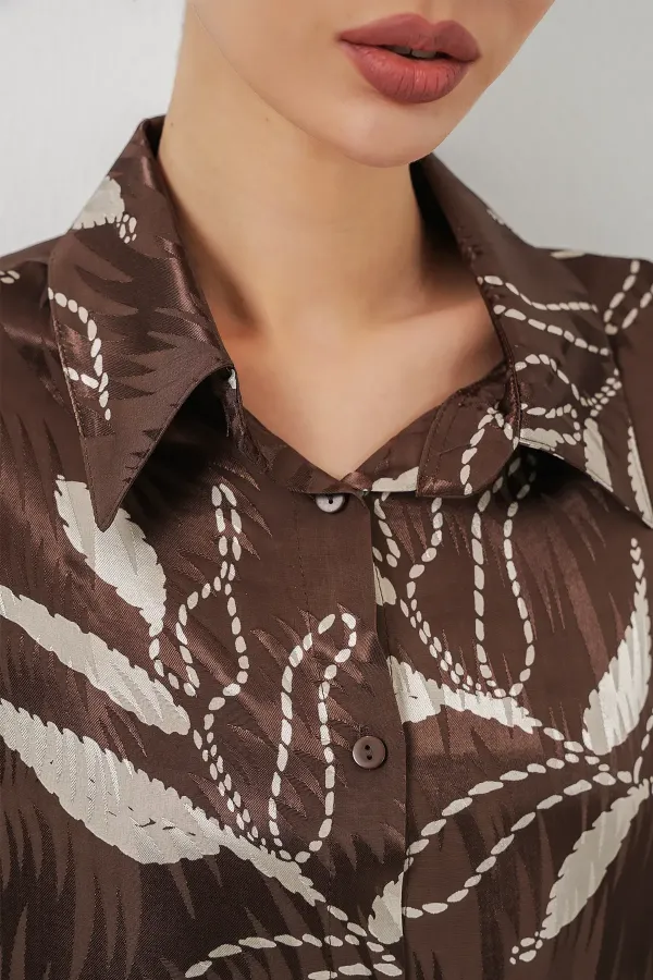 Ensemble deux pièces long jacquard pour femme 30089 - Marron