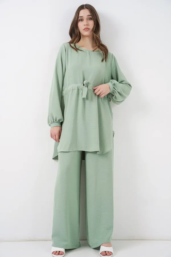 Ensemble deux pièces tunique longue et pantalon pour femme 6719 - Vert écru