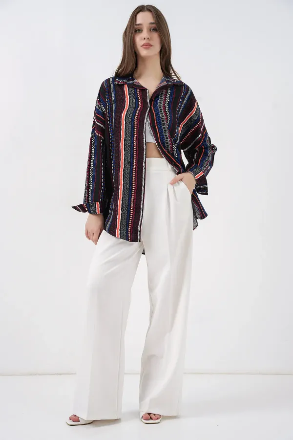 3721 Grafik Desenli Gömlek - D.Lacivert