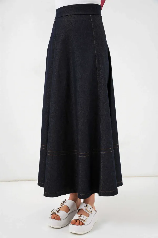 Kadın Lacivert Yüksel Bel Uzun Jean Etek HZL26W-BD180661