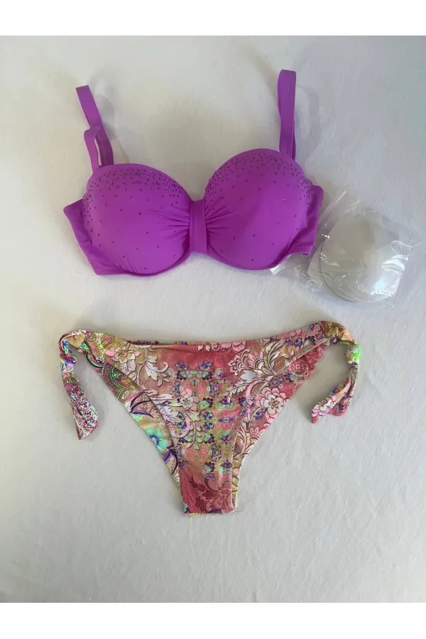 Women's Lilac Stone Embroidered 3-Piece Bikini Set HZL25S-LC3315