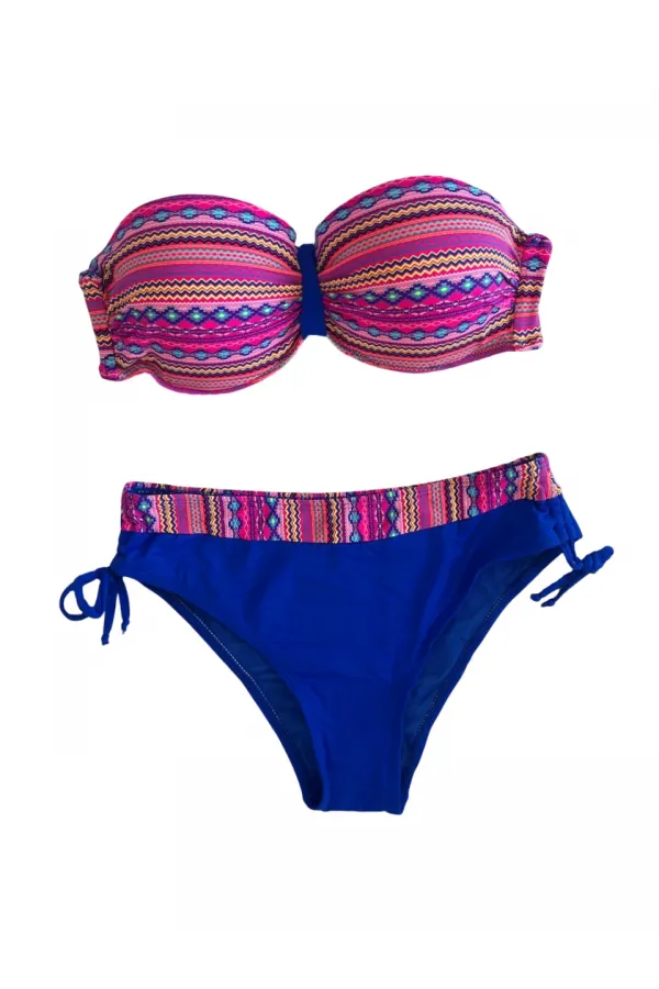 Ensemble bikini doublé à motifs ethniques bleu saxon rose pour femme HZL25S-LC22626