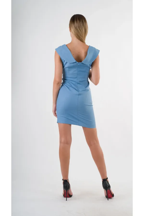 Kadın Mavi V Yaka Yırtmaç Detaylı Kolsuz Elbise HZL24S-YY272