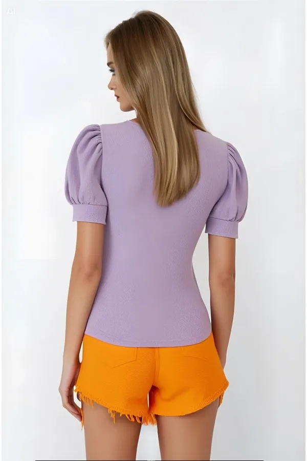 Kadın Lila Kare Yaka Örme Bluz HZL22W-BD104091