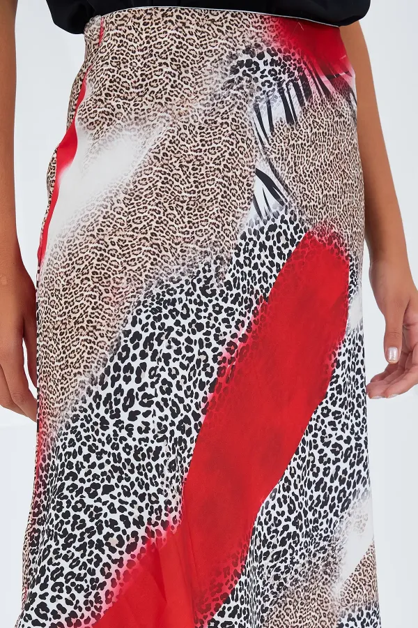 Jupe en satin à motifs rouges et noirs pour femme 15806