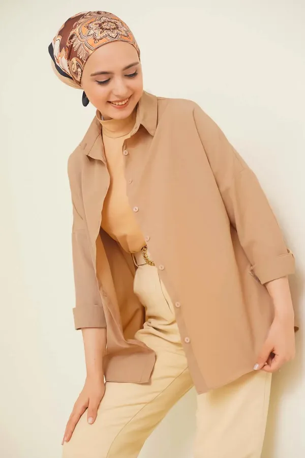 103901 Oversize Basic Hijab Shirt - Camel