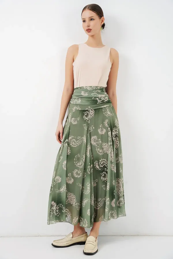 Jupe en mousseline à motifs pour femme 8057 - Vert foncé