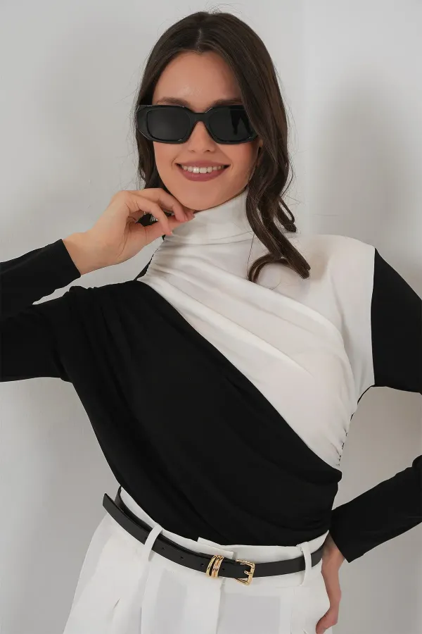 940 Büzgü Detaylı Sandy Bluz - Siyah