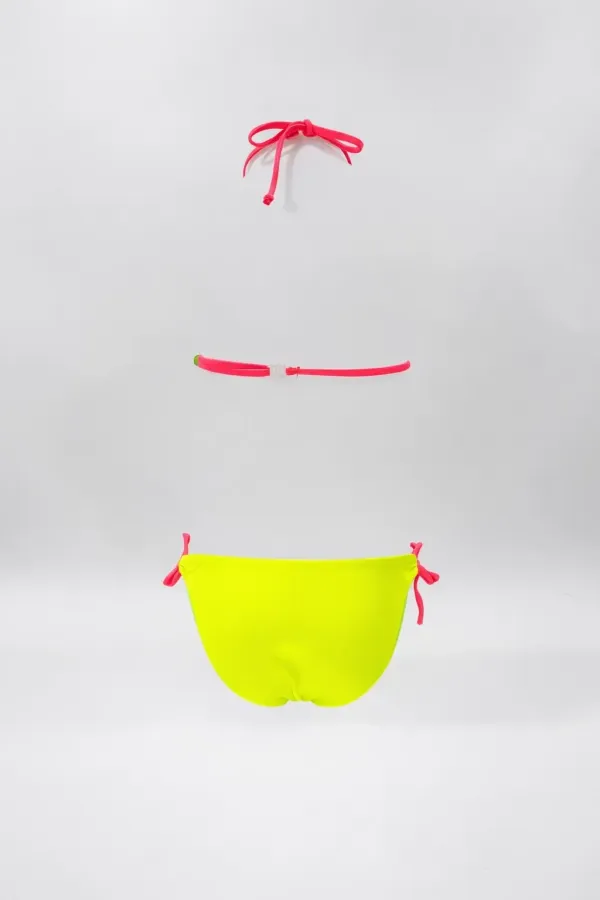 Ensemble bikini triangle à motif paon jaune pour filles, 6-14 ans HZL24S-LC19017