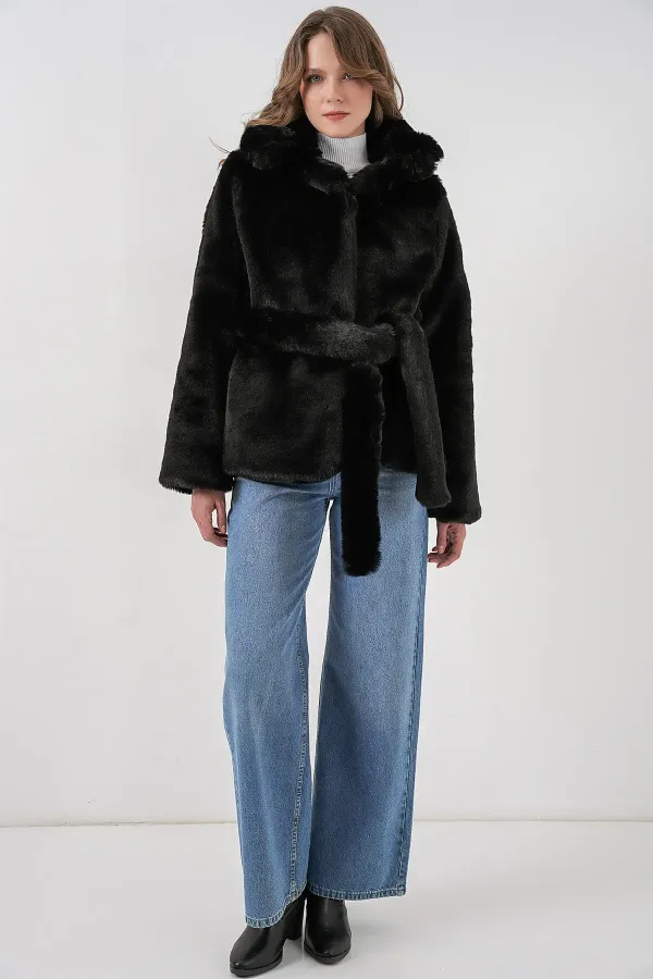 Kadın Peluş Kürk Mont 5234 - Siyah