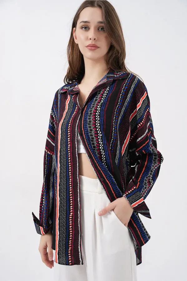 3721 Grafik Desenli Gömlek - D.Lacivert