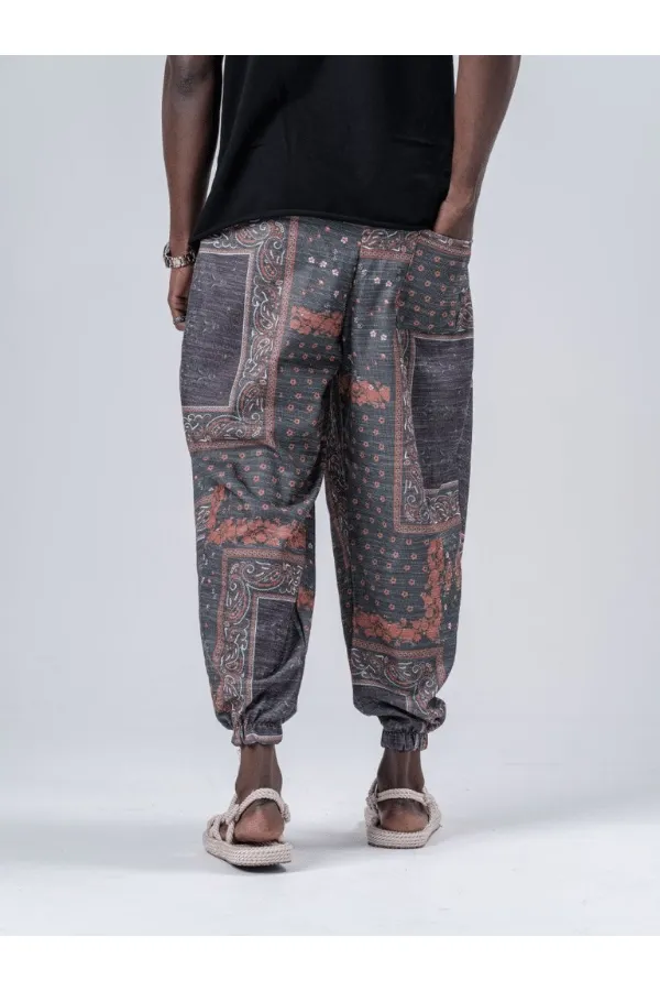 Erkek Zümrüt Bahem Desen Beli ve Paçası Lastikli Bol Kesim Jogger Eşofman Altı HZL24S-MXC8989-193