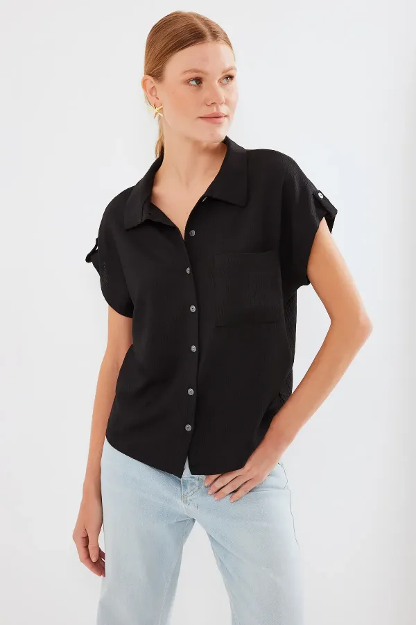 20256 Double Short-Sleeved Shirt with Cuffs - Black