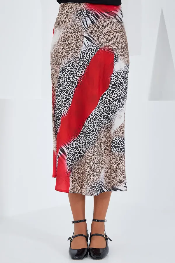 Jupe en satin à motifs rouges et noirs pour femme 15806