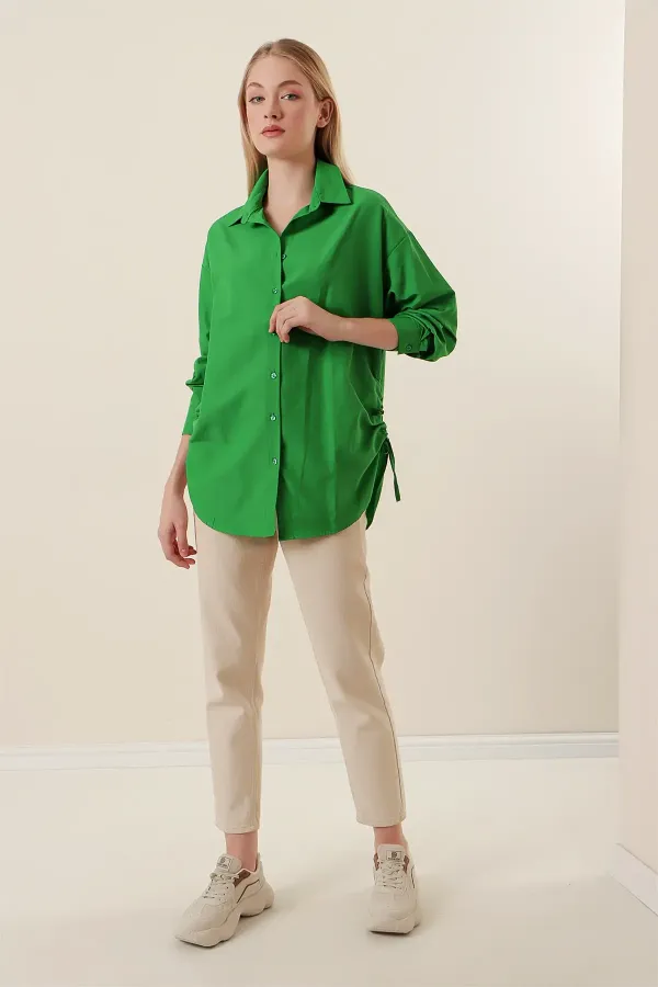 Chemise oversize à cordon de serrage 20132 - Verte