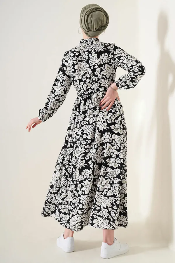 Robe hijab à col mandarin 2144 - Noire