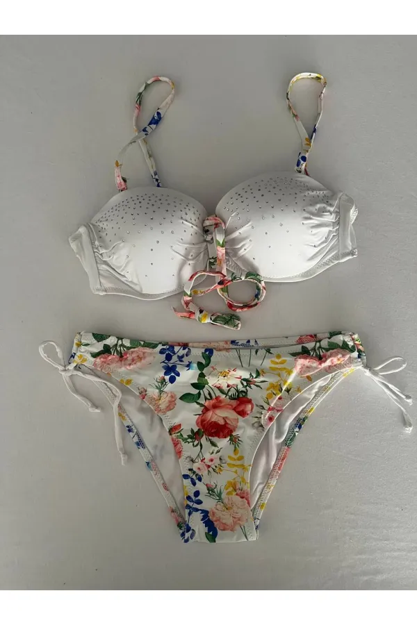 Ensemble bikini doublé brodé de pierres blanches pour femme HZL25S-LC208