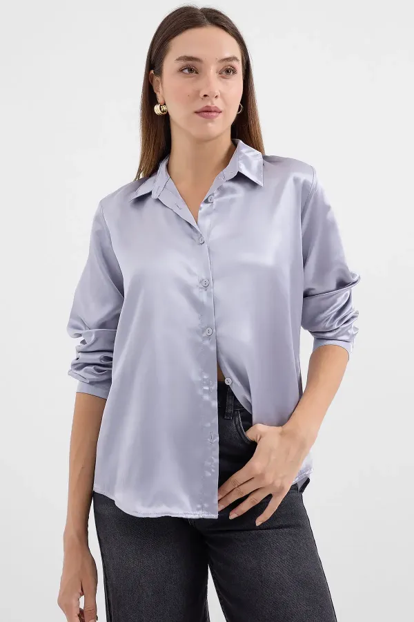 3964 Lightly Draped Satin Shirt - Lilac